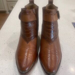 Never worn! genuine leather faux crocodile ankle boots